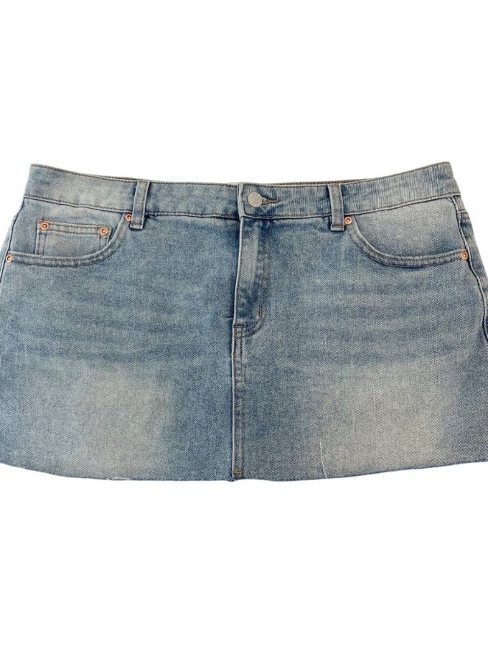 Y2K Light Wash Denim Frayed Hem Mini Jean Skirt Skort Micro Project Rebel - XL